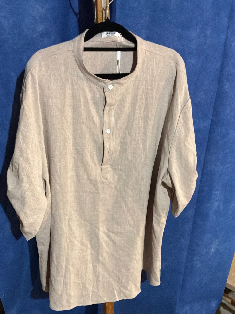 Casual Round-Neck Henley Blouse in Light Beige